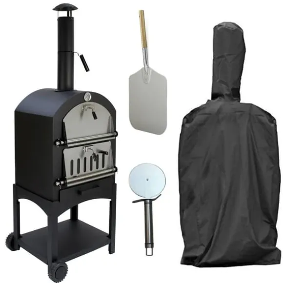 Pizzaugn med Regnskydd och 30 cm Pizzaspade Utomhusugn Stenugnsbakning Pizzasten Pizzaskärare Grillning Pizza 2 Hjul och Handtag Portabel Utomhusbruk | CDON