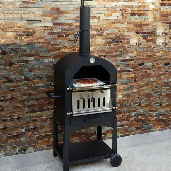 Pizzaugn med Regnskydd och 30 cm Pizzaspade Utomhusugn Stenugnsbakning Pizzasten Pizzaskärare Grillning Pizza 2 Hjul och Handtag Portabel Utomhusbruk | CDON