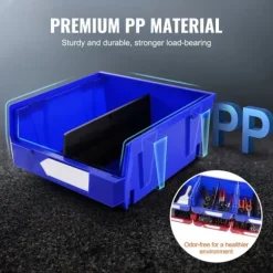 Plastförvaringsfack (11"x11"x5"), hängande, stapelbar, blå/röd, 6-pack, tunga för garderob, kök, kontor.