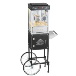 Popcornmaskin med vagn, 0,2 kg rostfri stålkittel, svart, kommersiell