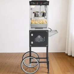Popcornmaskin med vagn, 0,2 kg rostfri stålkittel, svart, kommersiell
