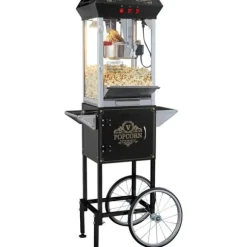 Popcornmaskin med vagn, 850W, 8 oz, svart - Snabb uppvärmning, hög kapacitet, perfekt för fest och biokvällar