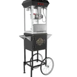 Popcornmaskin med vagn, 61x41x139,5 cm, svart, härdat glas