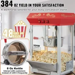 Popcornmaskin, 39x34.5x61 cm, Röd, Härdat glas