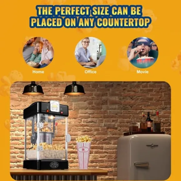 Popcornpopper 300W 2,5 Oz, bärbar bordspopcornmaskin, snabb och enkel användning, perfekt för filmkvällar, elegant svart design