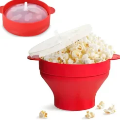 Popcornskål i silikon för mikrovågsugn – Hopfällbar röd popcornskål för mikrovågspopcorn