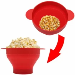 Popcornskål i silikon för mikrovågsugn – Hopfällbar röd popcornskål för mikrovågspopcorn
