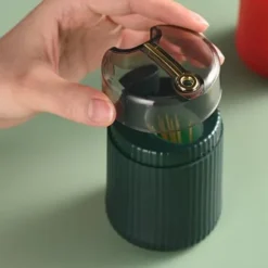 Pop Up Automatisk Tandpetare Dispenser Hållare Kompakt Stor Kapacitet Klar Fönster Tandpetare Behållare för kök Mörkgrön