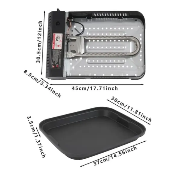 Portabel gasgrill och campingkök - Butan - 2,1 kW - Piezo-tändning - Grillpanna med lock 37×30×3,5 cm - Butanpatron ej inkluderad - Svart