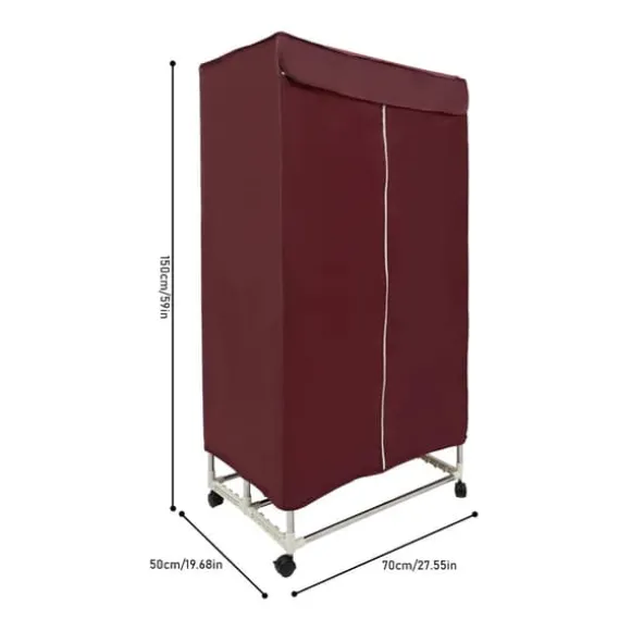 Portabel klädtork - PTC torkskåp - Pekskärm - Effekt 1200–1500 W - IPX1 - Timer 0–240 min & 3 lägen - Fyra hjul - Med överdrag - Vinröd