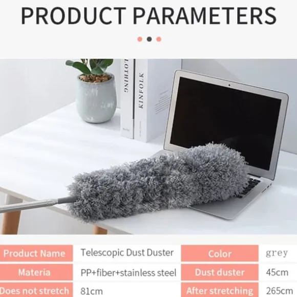 Praktisk dammvippa av mikrofiberfjäder med teleskophandtag i grått - 81 (256) x 13 cm - böjbar borttagbar tvättbar