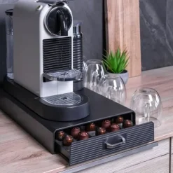 Praktisk Förvaringslåda i plast för kaffekapslar i svart - Kompatibel med Nespresso-kapslar Låda