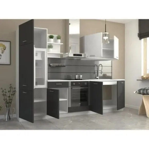 PREGO komplett kök - L 270 cm - Grafitgrå - 210 cm bänkskiva ingår