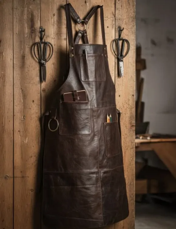 PREMIUM SKINNFÖRKLÄDE GRILL / BBQ / BARISTA / KOCK / FRISÖR FÖRKLÄDE BRUN VINTAGE