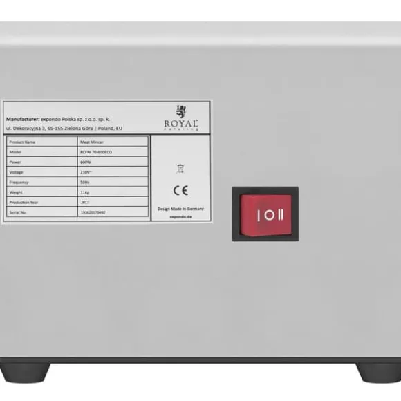 Professionell köttfärsmaskin för varg 70 kg/h 230V Royal Catering RCFW 70-600ECO