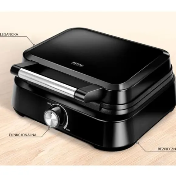 Professionell Vaffeljärn för 2 Tjocka Belgiska Vafflor, Non-stick Plåtar MPM MGO-40 1500W Svart 13965