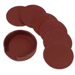 Röda Glasunderlägg PU-Läder 6-Pack med Hållare