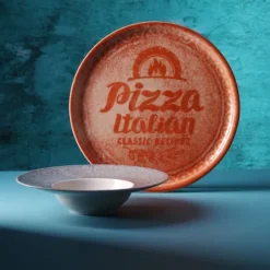 Receptsamling Tegelröd pizzatallrik i porslin, diameter. 33 cm - set med 6 st.