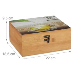 Relaxdays Bamboo Tea Box, Box, 72 tepåsar, Lock, 6 fack, HxBxD: 9,5 x 22 x 18,5 cm, Natural