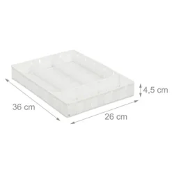 Relaxdays Bestickförvaring, lådkompartement med 4 block, köksredskap, 4,5x26x36 cm, vit