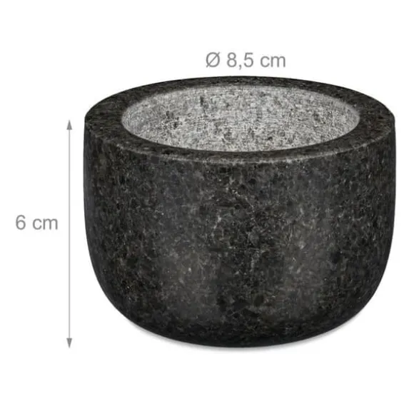 Relaxdays Mortel i granit med stöt, robust, för kryddor, örter, mortel i polerad sten, d. 8,5 cm, 400 ml, grå
