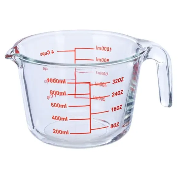 Relaxdays mätglas, 1 liter, värmebeständig, mikrovågssäker, graderad ml, oz, amerikanska koppar, transparent
