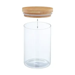 Relaxdays Set med 3 glasburkar, bambulock, rund förvaringsburk, 800 ml, hermetisk, transparent/naturlig