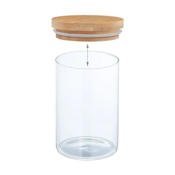 Relaxdays Set med 3 glasburkar, bambulock, rund förvaringsburk, 800 ml, hermetisk, transparent/naturlig
