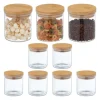 Relaxdays Set med 9 glasburkar, små burkar med bambulock, 500 ml, lufttät, genomskinlig/natur