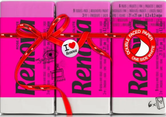 Renova Röda etiketter rosa näsdukar 6x9 st