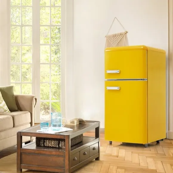 Retro-Kylskåp, Dubbeldörr, 72L kyl, 21L frys, 120 kWh/år, LED-ljus, Flera färger, Energieklass E