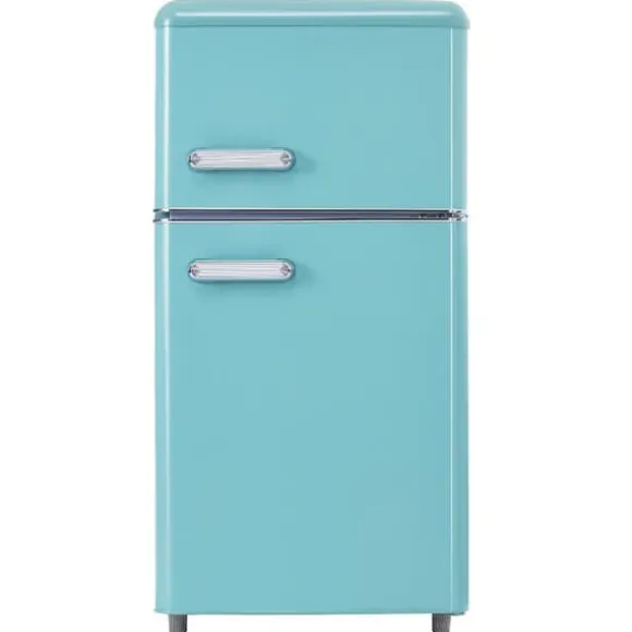Retro-Kylskåp, Dubbeldörr, 72L kyl, 21L frys, 120 kWh/år, LED-ljus, Flera färger, Energieklass E