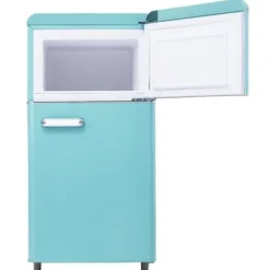 Retro-Kylskåp, Dubbeldörr, 72L kyl, 21L frys, 120 kWh/år, LED-ljus, Flera färger, Energieklass E