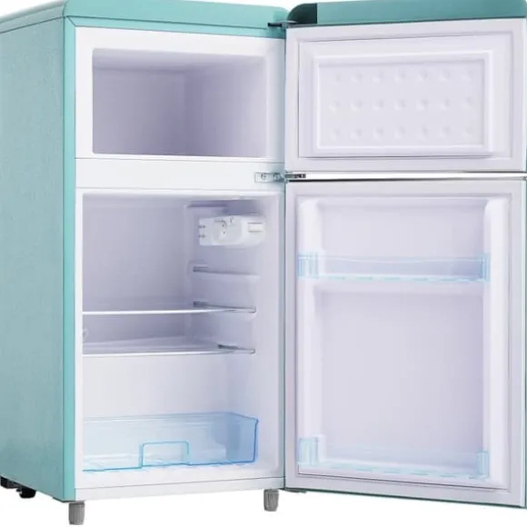Retro-Kylskåp, Dubbeldörr, 72L kyl, 21L frys, 120 kWh/år, LED-ljus, Flera färger, Energieklass E