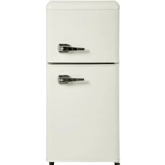 Retro-Kylskåp, Gefrierkombination, 88.8 cm, 60L kyl, 22L frys, 102 kWh/år, LED-ljus, Cremevit, Energieklass E