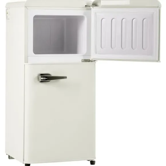 Retro-Kylskåp, Gefrierkombination, 88.8 cm, 60L kyl, 22L frys, 102 kWh/år, LED-ljus, Cremevit, Energieklass E