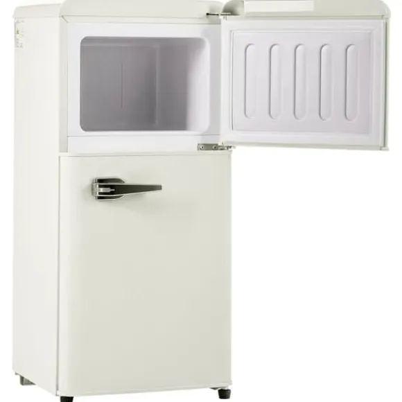Retro-Kylskåp, Gefrierkombination, 88.8 cm, 60L kyl, 22L frys, 102 kWh/år, LED-ljus, Cremevit, Energieklass E