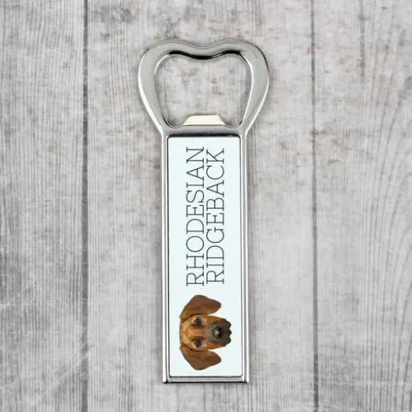 Rhodesian Ridgeback, afrikansk lejonhund - flasköppnare med foto och inskription för Art-Dog öl