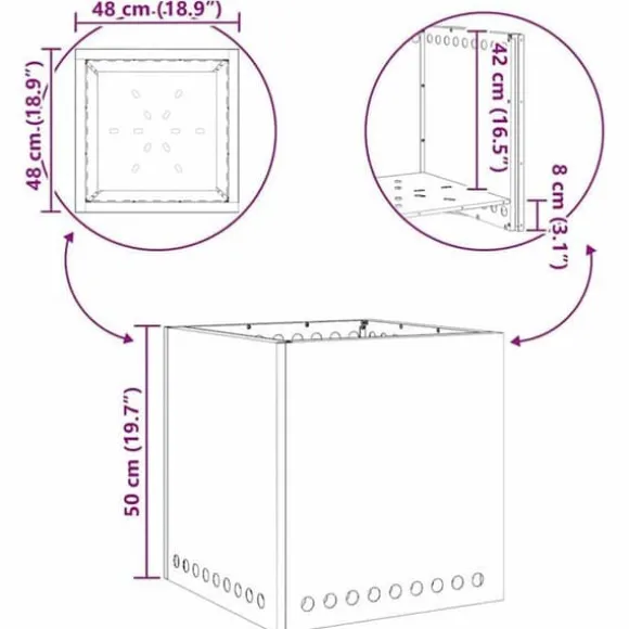 Rökfri utomhusfoajé - vidaXL - 48x48x50 cm - Svart - Stål - Max temperatur 600 ℃ - Dubbelväggad luftflöde