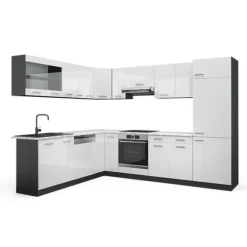 R-Line hörnkök, 227 x 287 cm, PT Marble, Blank vit/Antracit, Vicco