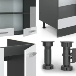 R-Line hörnkök, 227 x 287 cm, PT Marble, Blank vit/Antracit, Vicco
