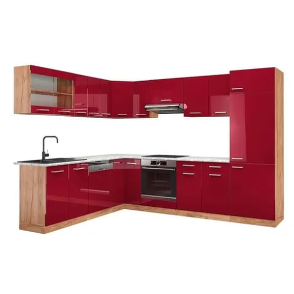 R-Line hörnkök, 227 x 287 cm, PT Marble, Blank Bordeaux/Golden Oak, Vicco