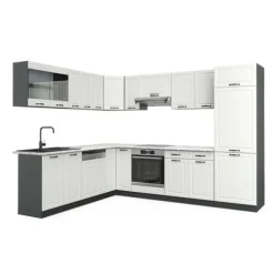 R-Line hörnkök, 227 x 287 cm, PT Marmor, Stuga vit/antracit, Vicco