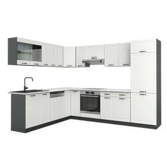 R-Line hörnkök, 227 x 287 cm, PT Marmor, Stuga vit/antracit, Vicco