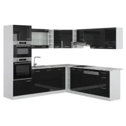 R-Line hörnkök, 237 x 60 cm utan bänkskiva, Blank svart/Vit, Vicco