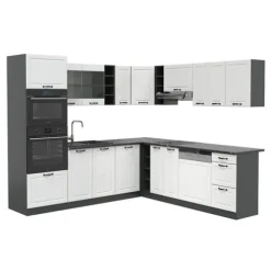 R-Line hörnkök, 237 x 60 cm utan bänkskiva, Stuga vit/antracit, Vicco