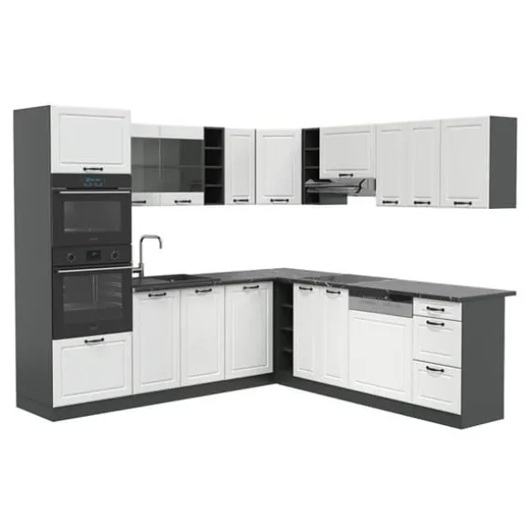 R-Line hörnkök, 237 x 60 cm utan bänkskiva, Stuga vit/antracit, Vicco