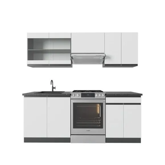 R-Line kök, 200 cm J-Shape, vit/antracit, Vicco