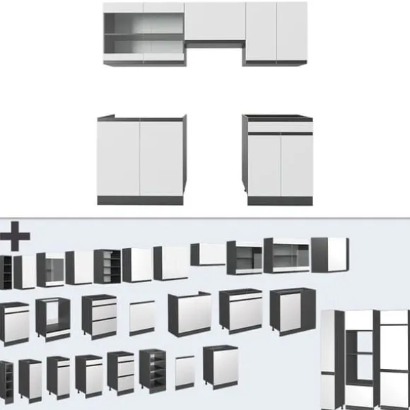 R-Line kök, 200 cm J-Shape, vit/antracit, Vicco