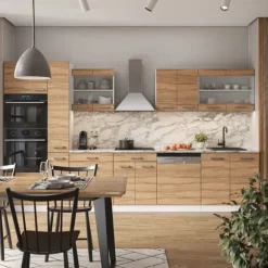R-Line kök, 350 cm med högskåp, PT Antracit, Sonoma/vit, Vicco